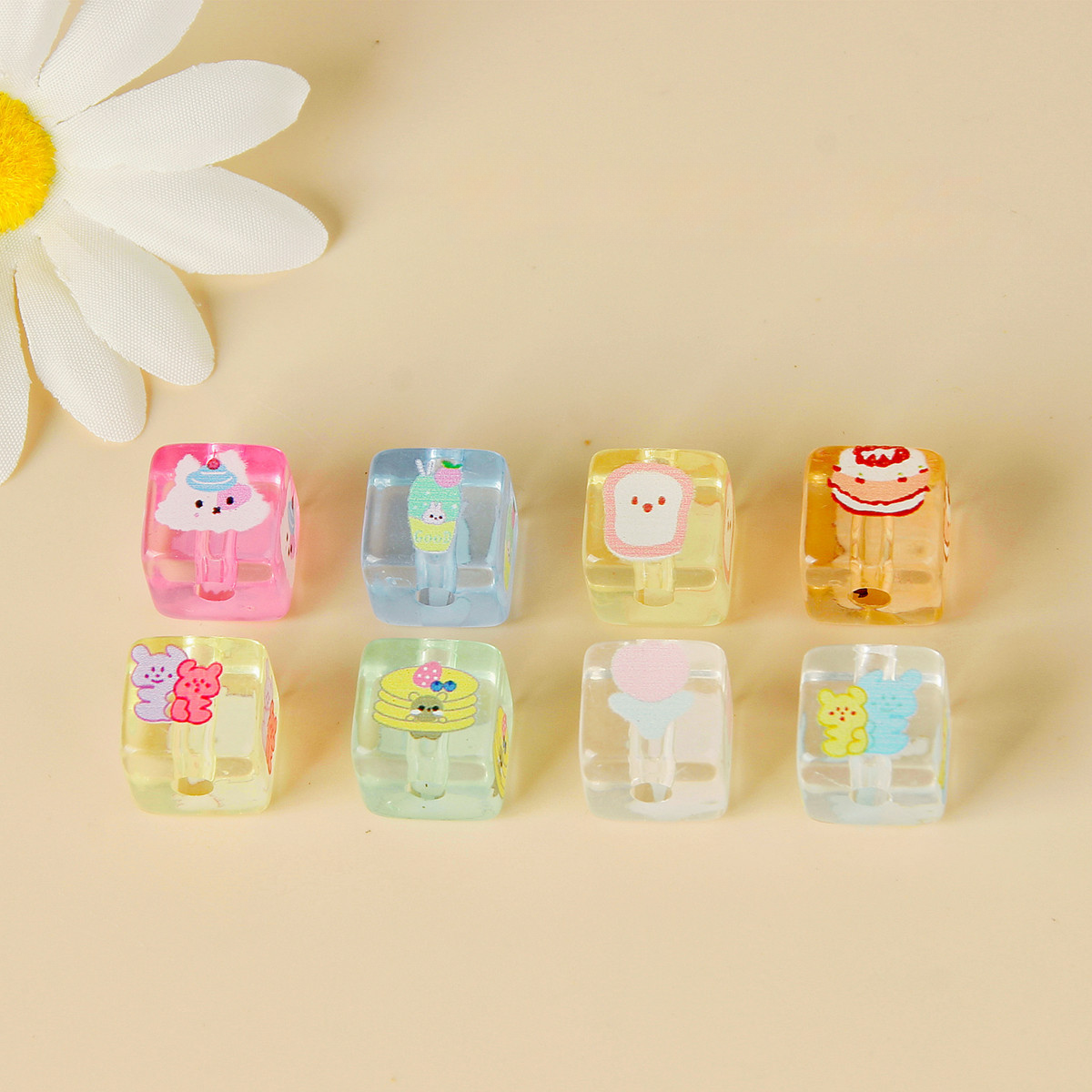 Pretería de dibujos animados de 10 piezas de 10 piezas al por mayor cuentas cuadradas coloridas