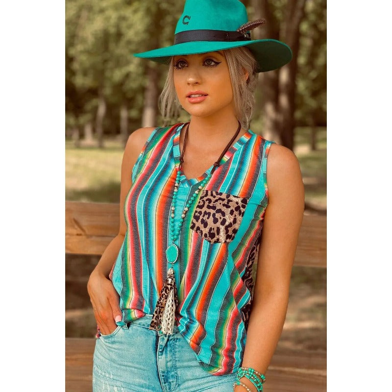 Wholesale Leopard Print Striped Loose Stitching Pullover Vest Top