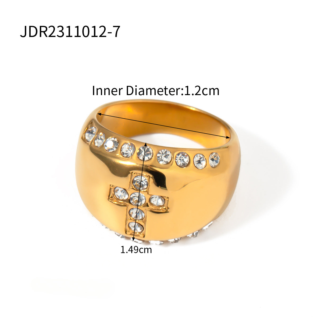 Wholesale 18k Gold Stainless Steel Diamond Inlaid Cross Ring
