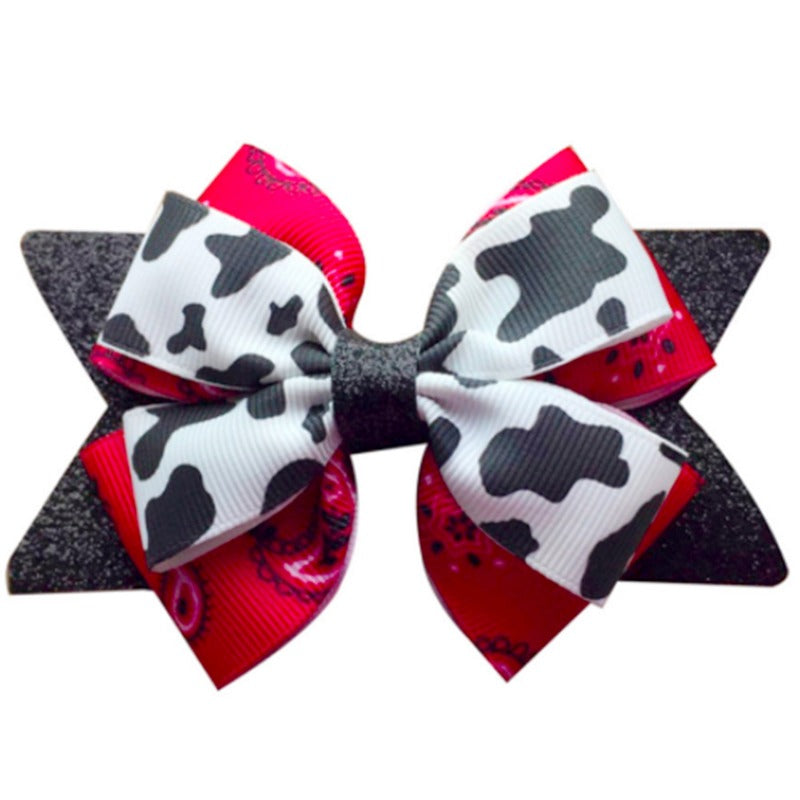 Wholesale 5pcs Cow Pattern Bow Western Cowboy Children's Hairpin