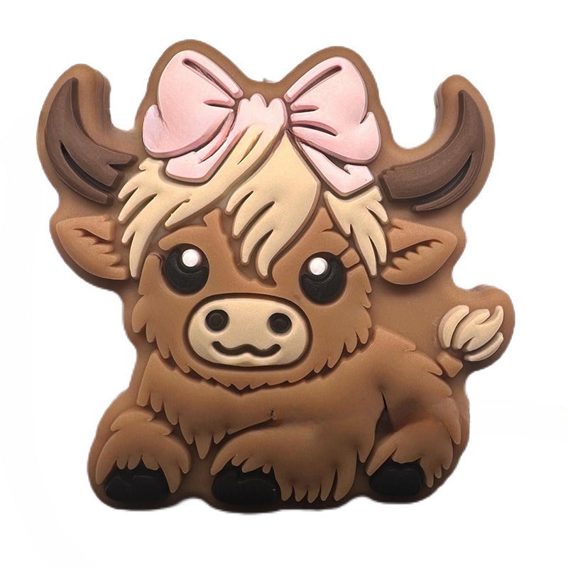 Wholesale 10pcs Cartoon Animal Cow Silicone Beads