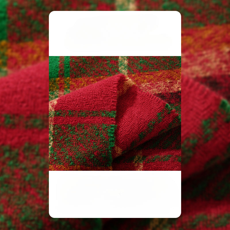 Wholesale Christmas Red Imitation Cashmere Thickened Warm Plaid Scarf