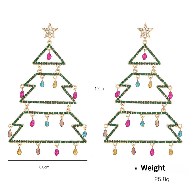 Wholesale Alloy Studded Diamond Exaggerated Christmas Tree Earrings