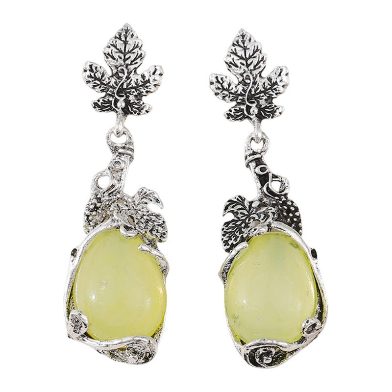 Wholesale Palace Style Grape Vine Leaves Inlaid Opal Pendant Literary Retro Niche Simple Earrings