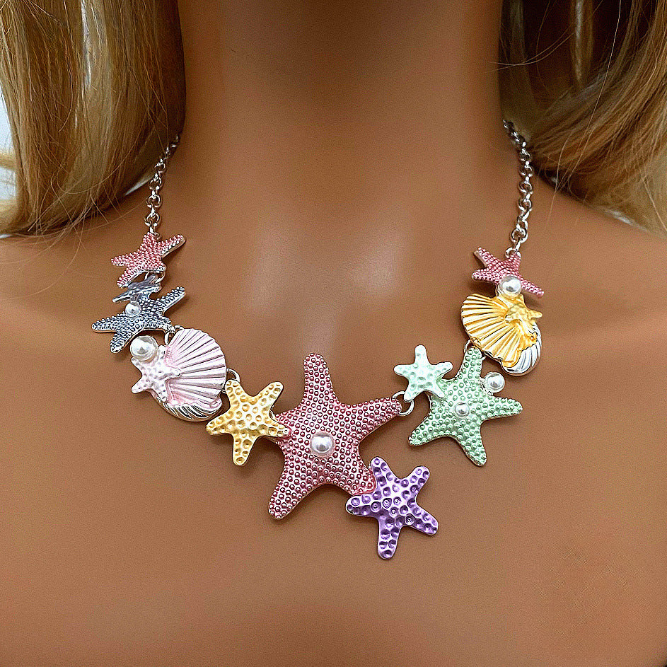 Wholesale Colorful Oil Painting Shell Starfish Necklace