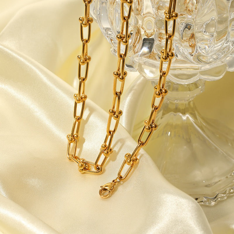 Wholesale Stainless Steel Horseshoe Buckle U-shaped 18K Gold Personality Simple Design Bracelet Necklace Set