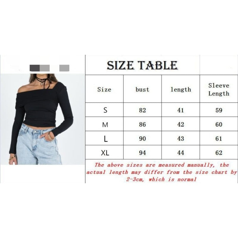 Wholesale One-shoulder Long-sleeved Pleated Outing Slim-fit Top