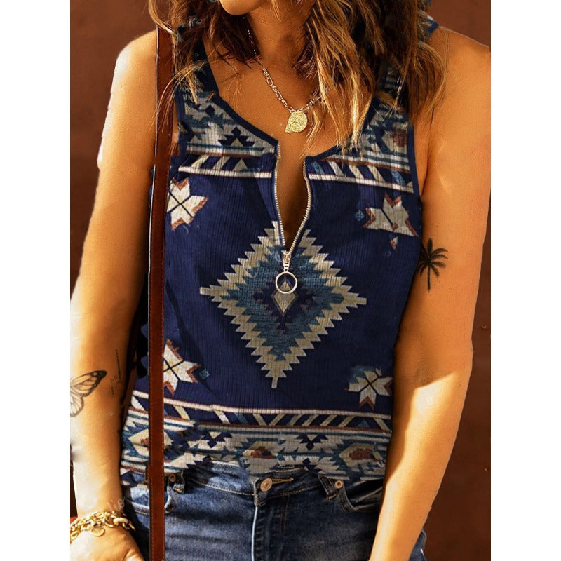 Wholesale Polyester Western Ethnic Style Printed Sleeveless