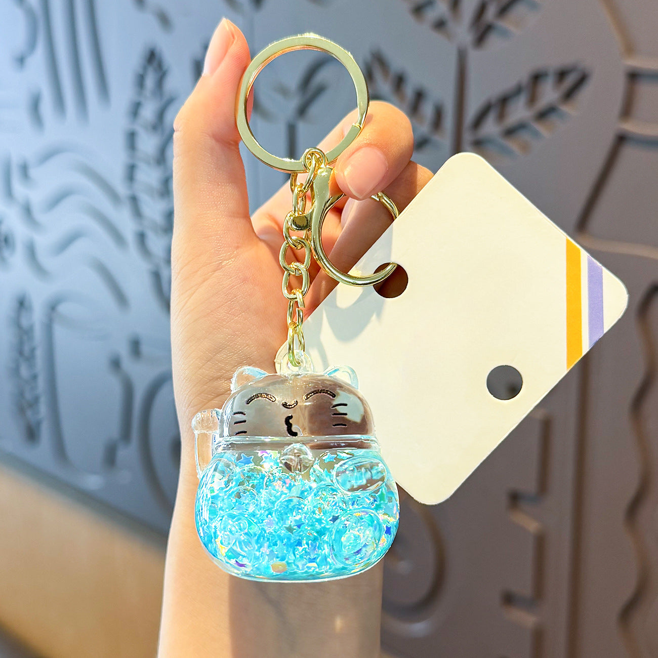 Wholesale Cute Quicksand Glow-in-the-dark Beckoning Cat Keychain