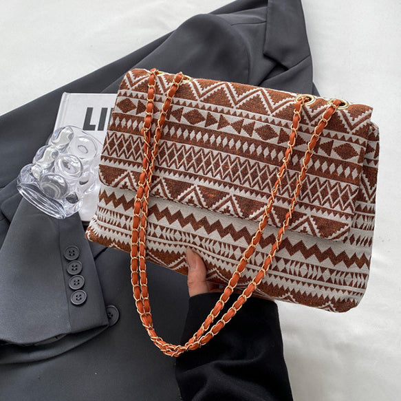Wholesale Rhombus Ethnic Style Chain Canvas One Shoulder Large Capacity Envelope Bag