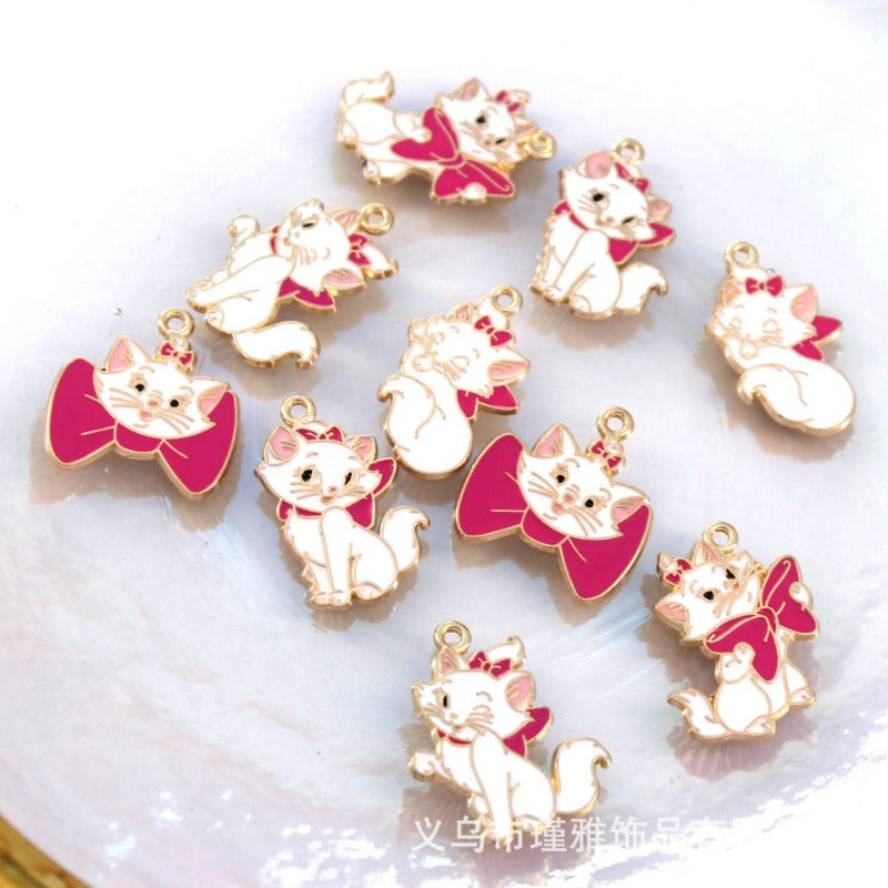 Wholesale 10pcs Cartoon Anime DIY Dream Cat Alloy Oil Drop Pendant