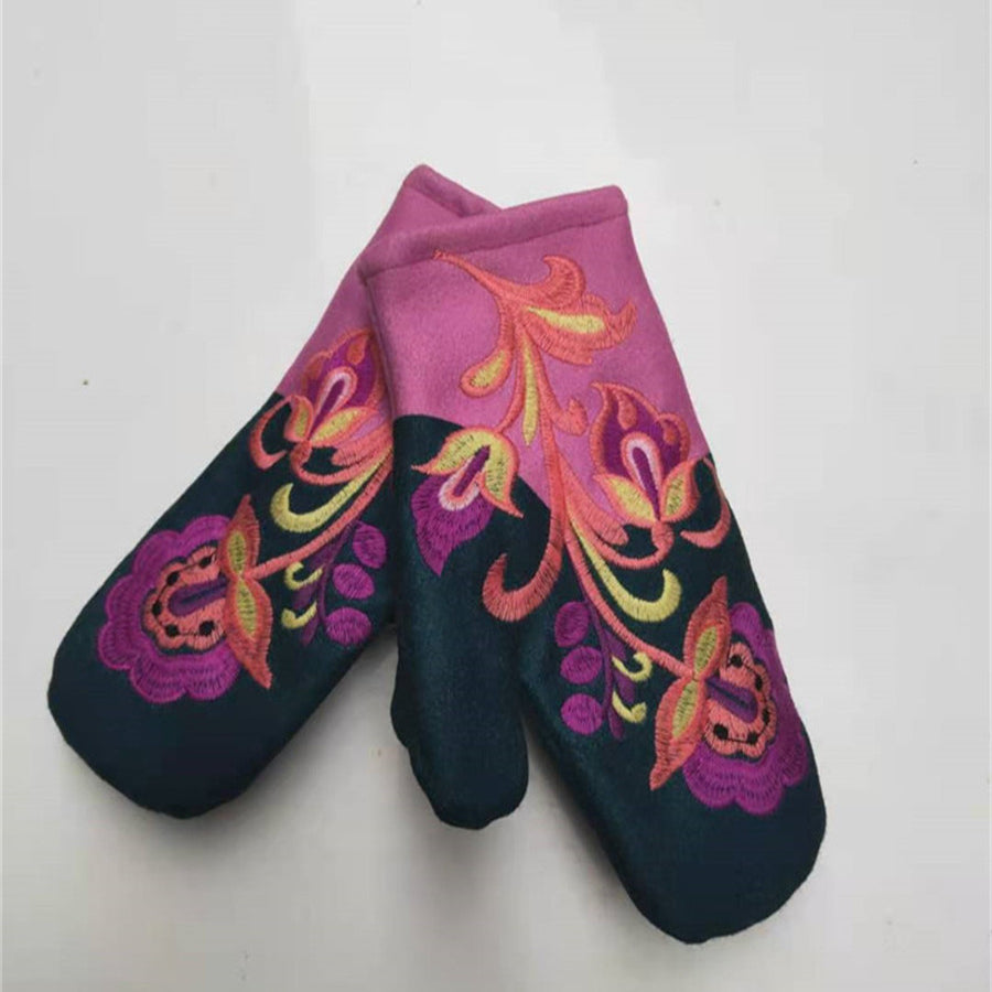 Wholesale Thickened Color Matching Embroidered Polyester Gloves