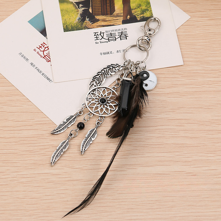 Wholesale Dream Catcher Gossip Feather Opal Tassel Bag Keychains