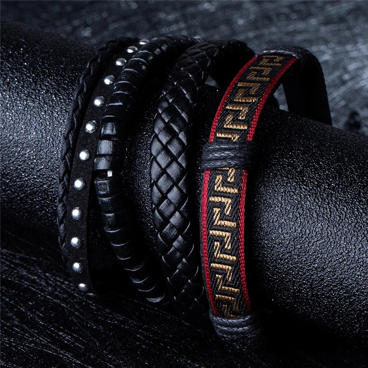 Wholesale Nepalese Handmade Wooden Beads Leather Multi-layer Woven Bracelet Set