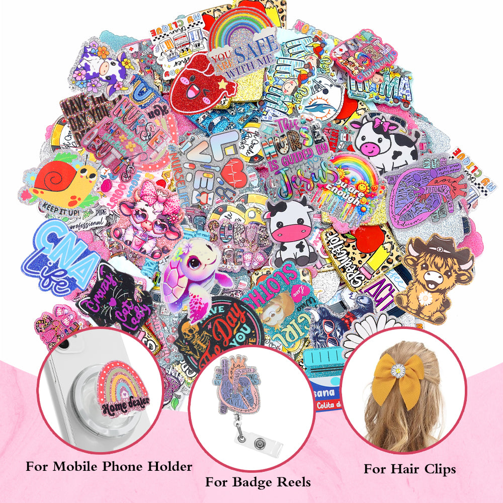 Wholesale Random 50pcs 100pcs Cartoon DIY Acrylic FlatBacks For Badge Reels