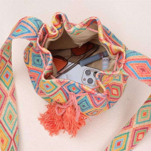 Wholesale Crossbody Bohemian Canvas Printed Bucket Bag