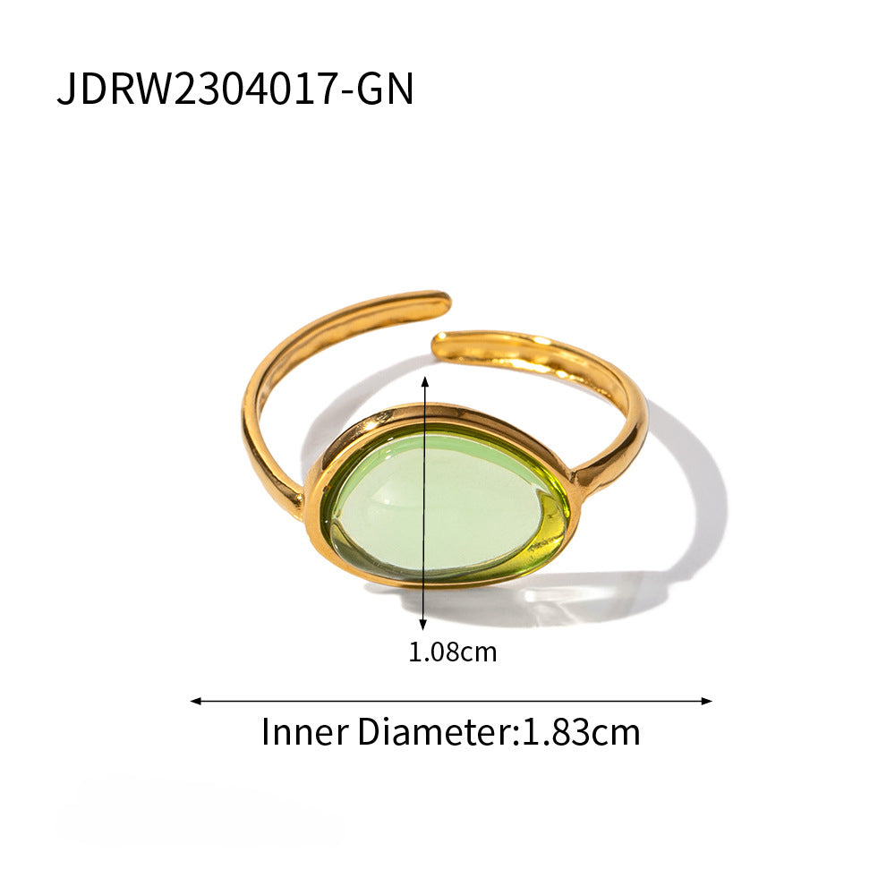 Wholesale Jelly Feel White Green Stainless Steel Plated 18k Gold Ring