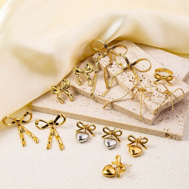 Wholesale Genuine Gold Plated Titanium Steel Heart-shaped Mirror Tassel Stainless Steel Earrings