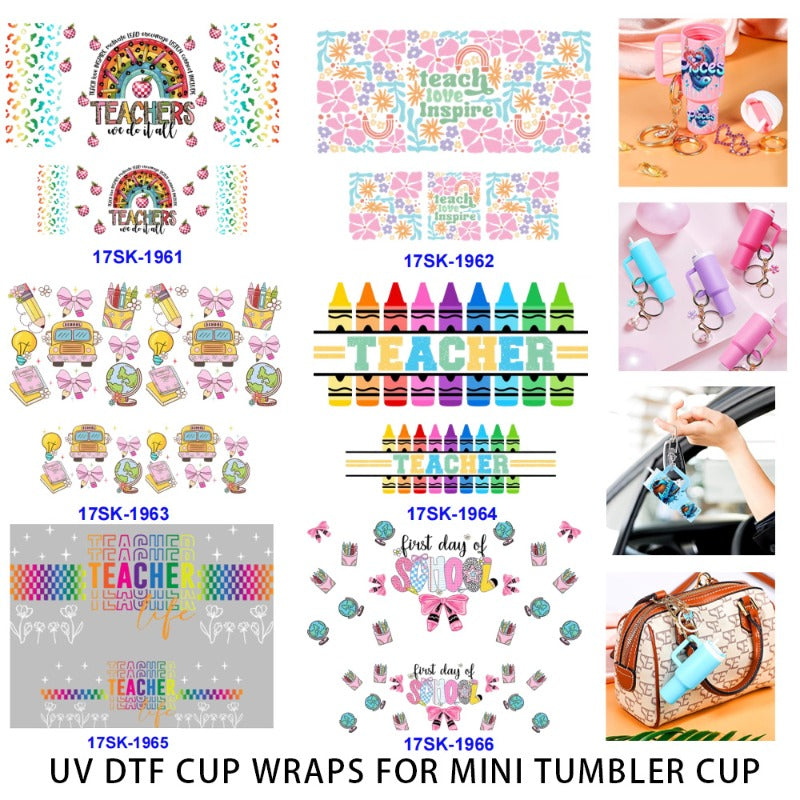 Wholesale 2/4/8 Pcs Teacher's Day Cartoon Stationery Cute Pink Alphabet Creative Pencil UV DTF Wraps Mini Tumbler Cup Keychain