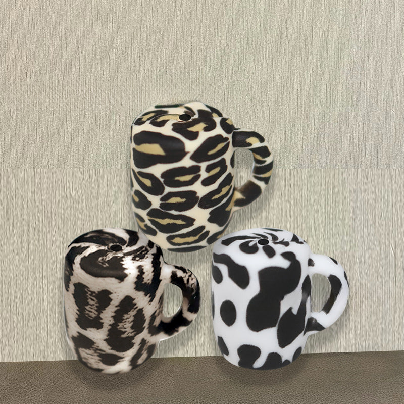 Wholesale 10PCS Leopard Print Water Cup Silicone Beads