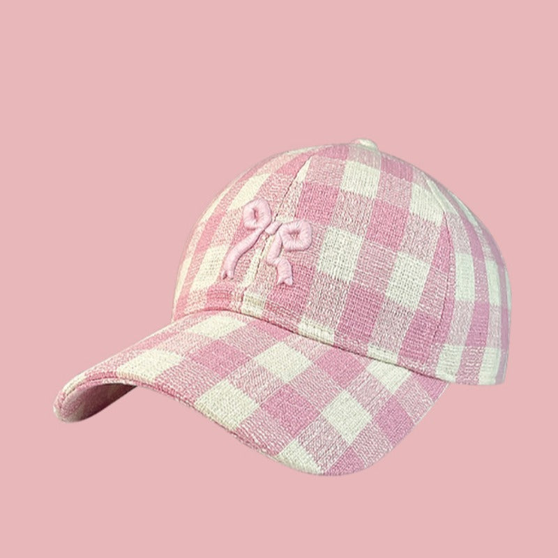 Wholesale Plaid Bow Embroidered Soft Top Baseball Cap