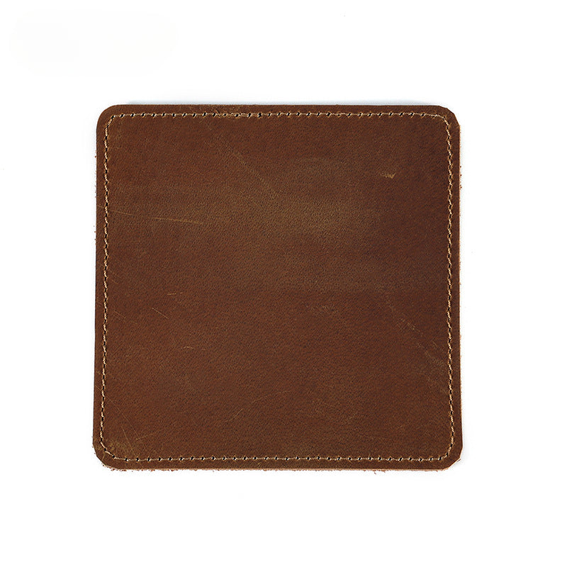 Wholesale Leather Coaster Crazy Horse Leather Retro Handmade Leather Pad