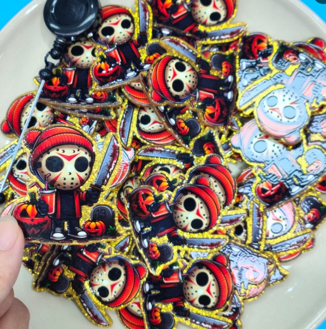 Wholesale 10pcs Halloween Terror  Acrylic Flat Back Badge Scroll Keychain