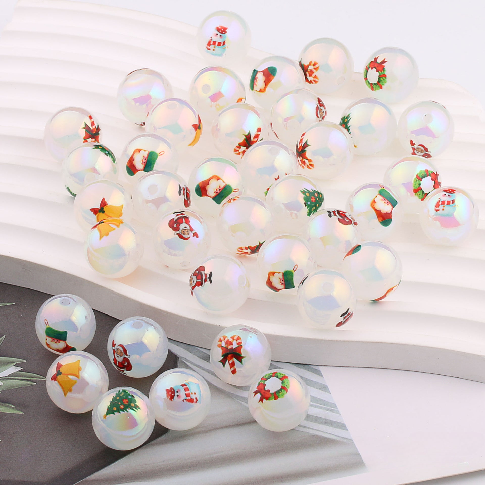 Wholesale 20pcs/pack Acrylic Christmas Bells Old Man Christmas Tree DIY Beaded Accessories