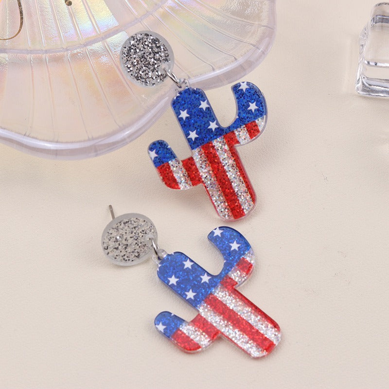 Wholesale Independence Day Elements Red, White and Blue National Flag Colorful Love Acrylic Earrings