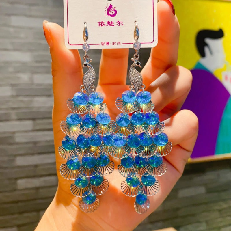 Wholesale Vintage Geometric Rhombus Crystal Peacock Earrings