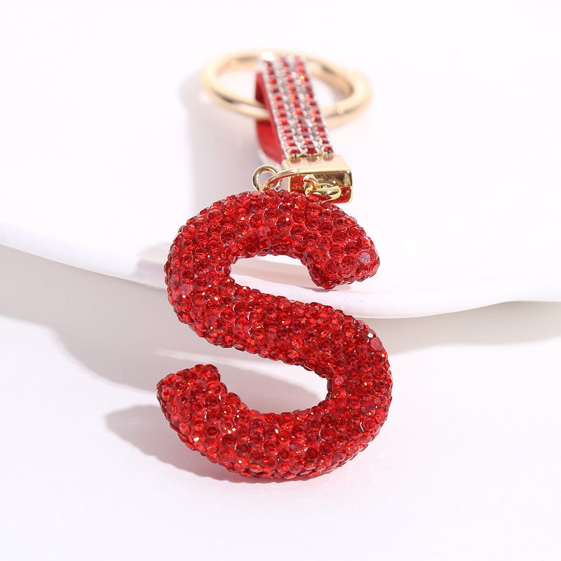 Wholesale full diamond letter S fashion English letter diamond studded keychains