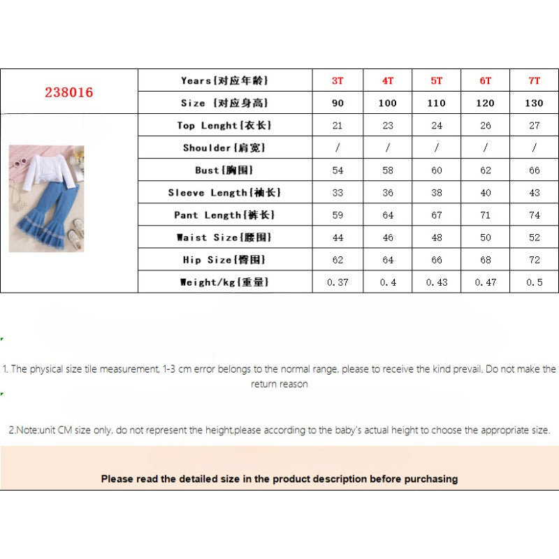 Wholesale Polyester Children's Drawstring Tops Denim Bell Bottoms Two Piece Set