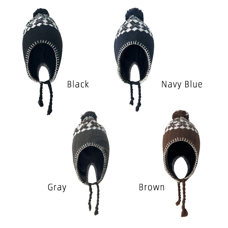 Wholesale Winter Plus Velvet Knitted Wool Ball Earmuffs Knitted Warm Thick Hat