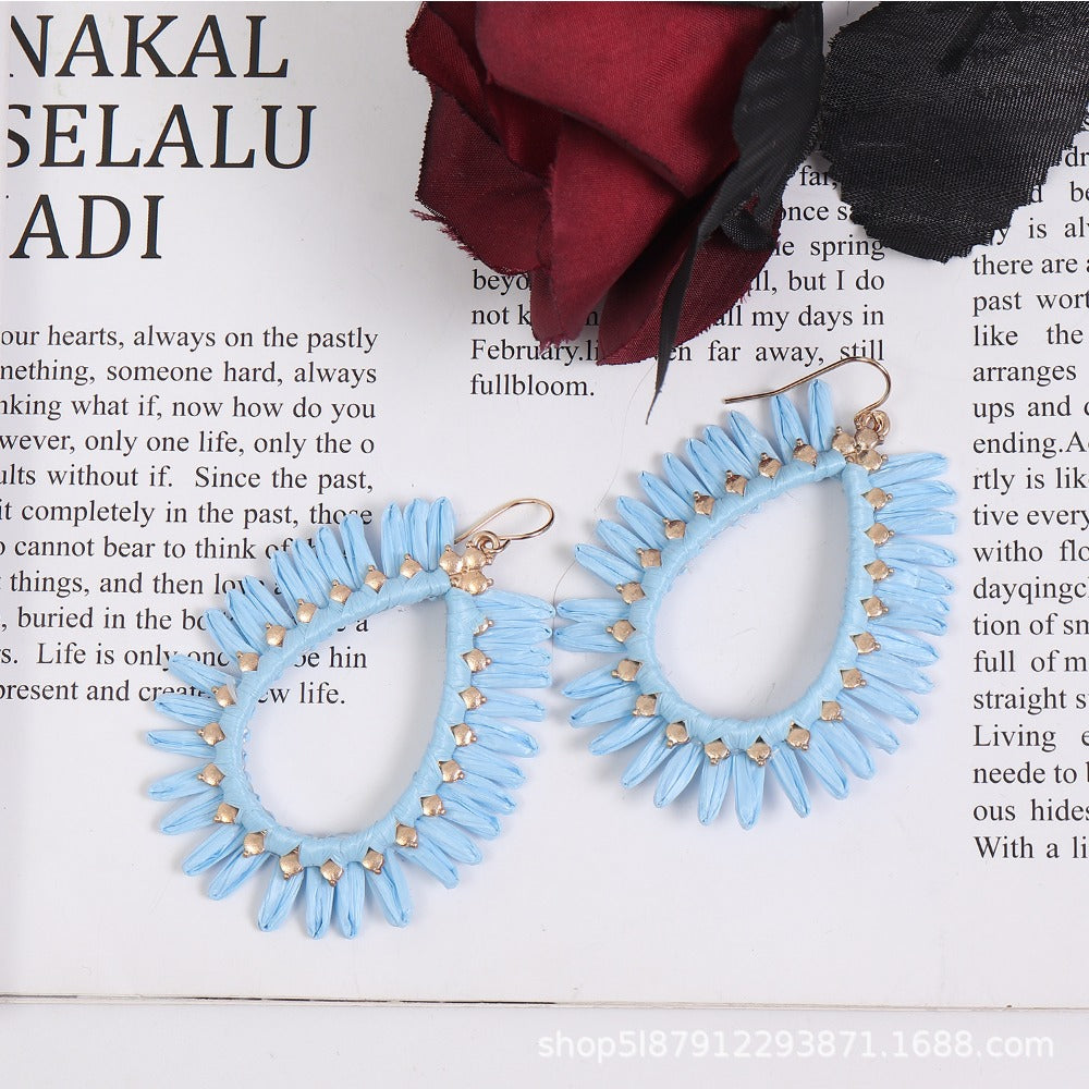 Wholesale Bohemian Hand Woven Geometric Raffia Vintage Earrings