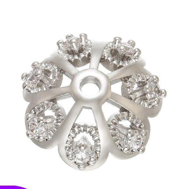 Wholesale Copper Flower Holders with Hollow Patterns Zircon DIY Beads