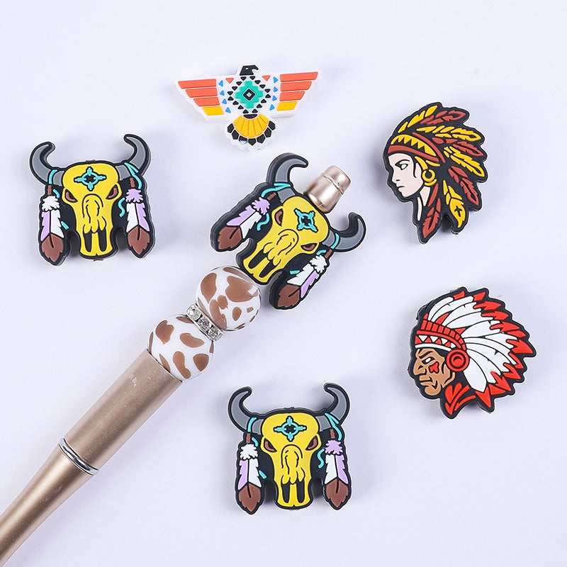Wholesale 20pcs Cartoon Western Style Cow Head Silicone Beads