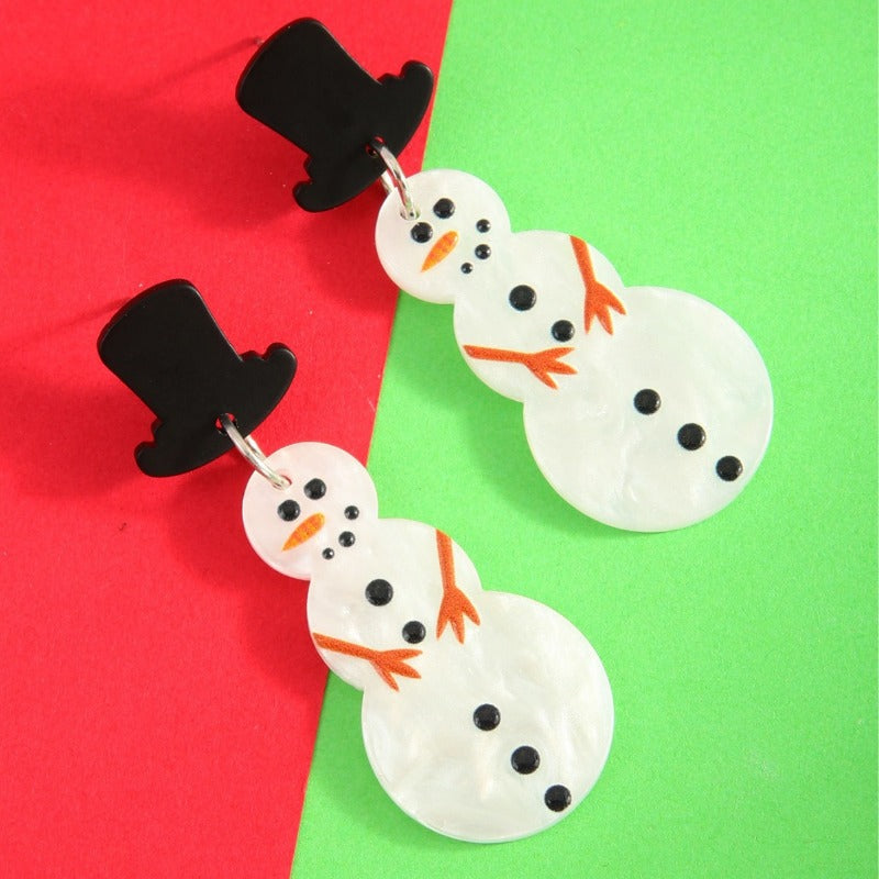 Wholesale European and American Acrylic Christmas Snowman Pendant Earrings