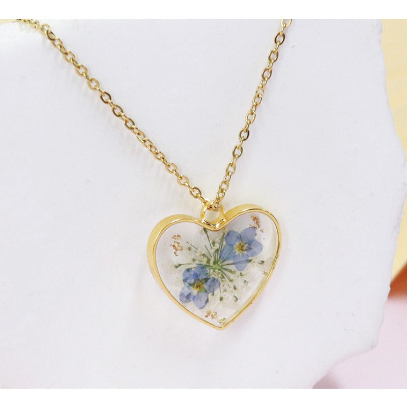 Wholesale 6pcs Love Forget-Me-Not Epoxy Real Flower Necklace