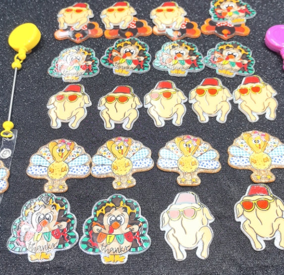 Wholesale 40pcs Mix- 4 Styles Thanksgiving Day  Acrylic Flat Back Badge Scroll Keychain