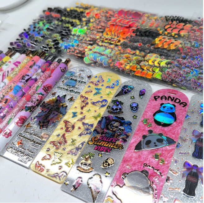 Wholesale Random Holographic Stickers 20/50/100pcs UV DTF Wraps Pen Sticker & Cartoon Random Styles Bookmark Stickers for Crafts Wraps