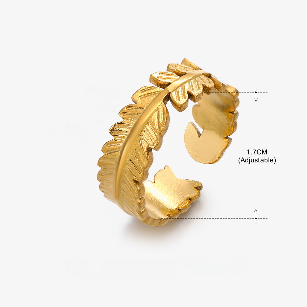 Wholesale Open Adjustable Leaf Gold Stainless Steel Ring