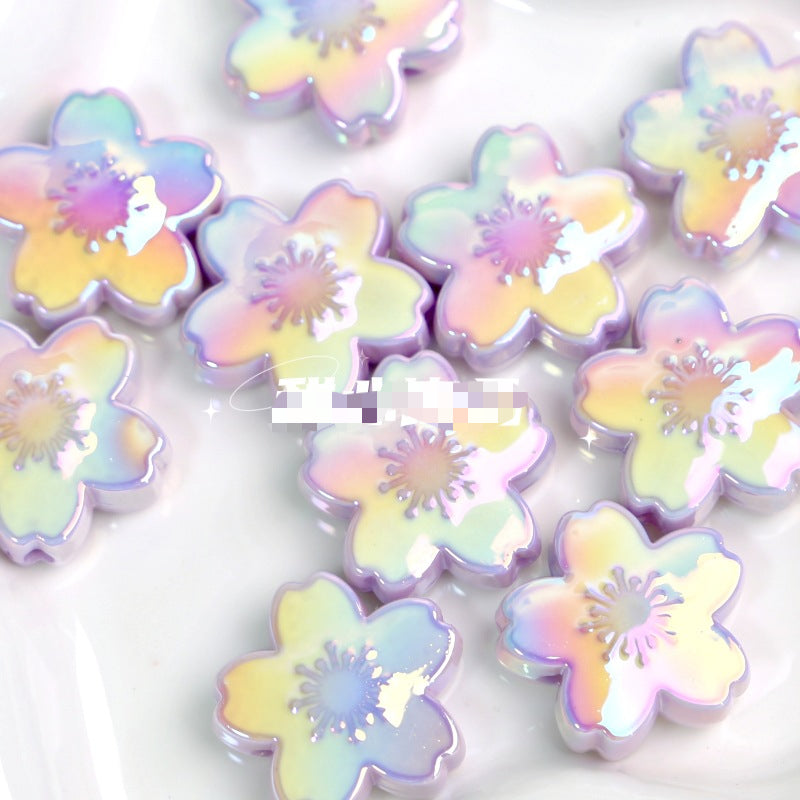 Wholesale 10pcs DIY Double-sided Oil Drip Cherry Blossom Flower Straight Hole Acrylic Beads