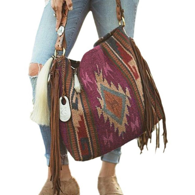 Wholesale Retro Bohemian Hand-woven Flowing Cotton and Linen Shoulder Bag