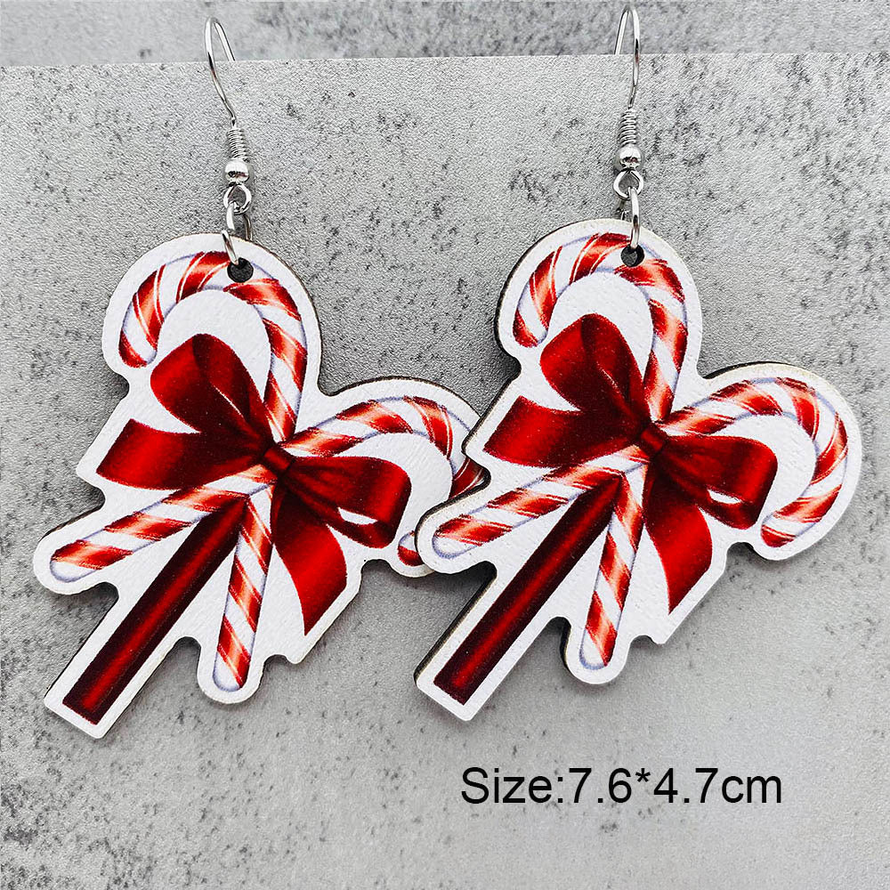 Wholesale Christmas Candy Cane Cane Wooden Earrings