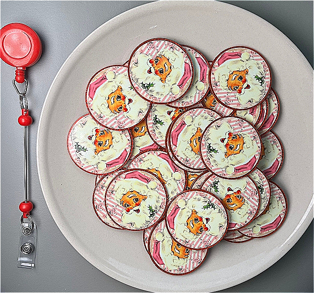Wholesale 10pcs/Pack Pink and White Santa Claus DIY Acrylic Flatbacks for Badge Reels Keychains