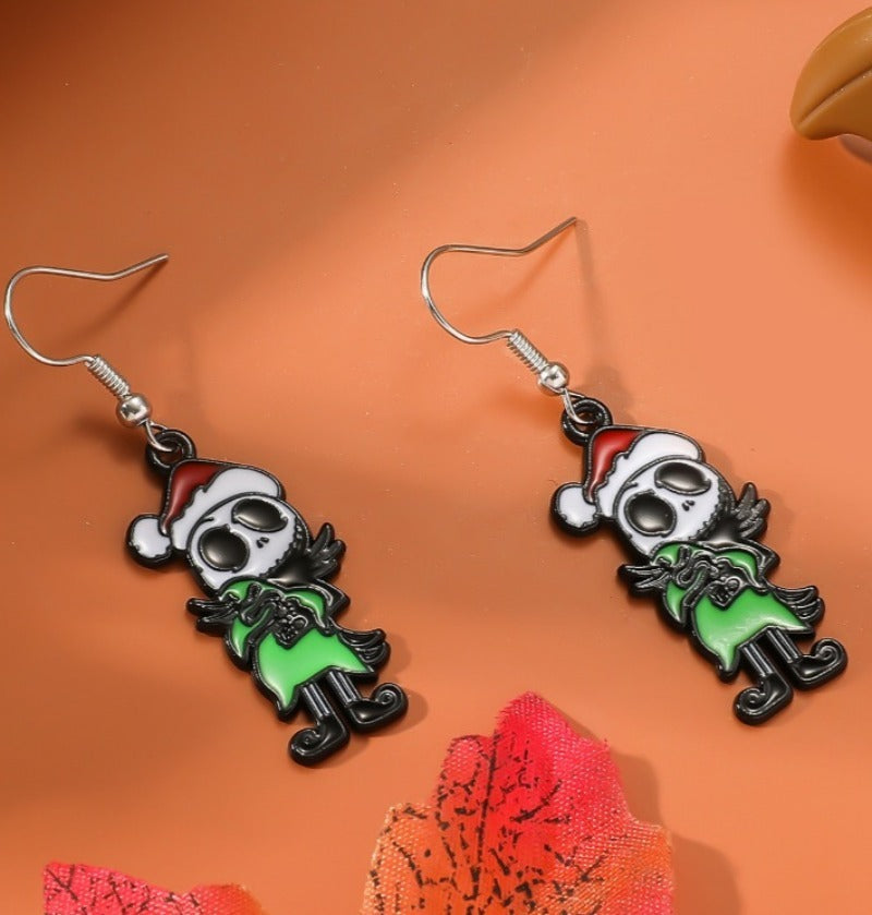 Wholesale Zinc Alloy Cartoon Creative Skull Horror Character Earrings for Halloween