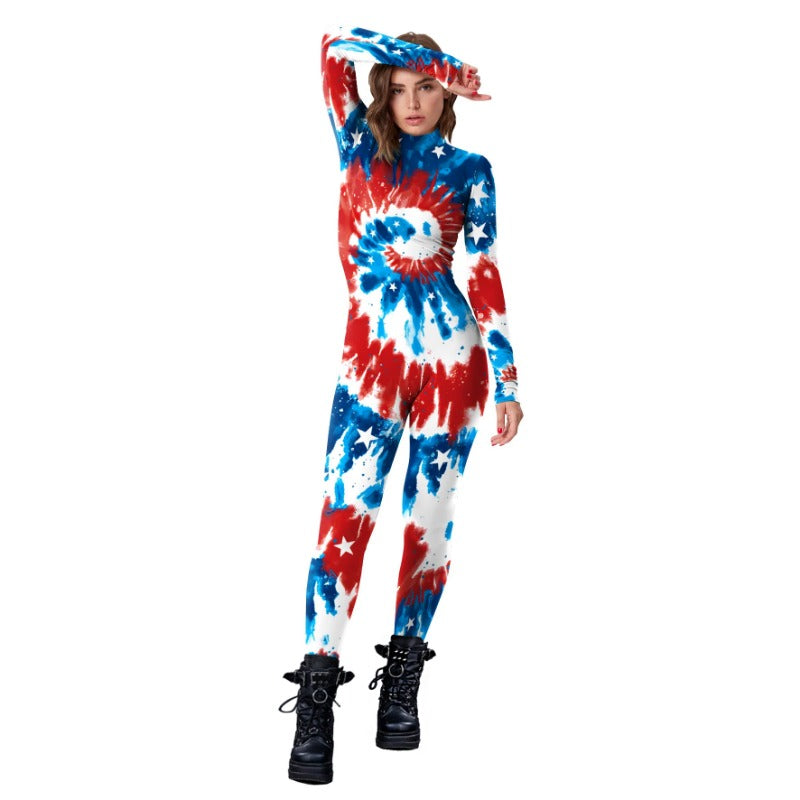 Wholesale Independence Day Tie Dye Bodysuit Digital Printing Festive Bodysuit