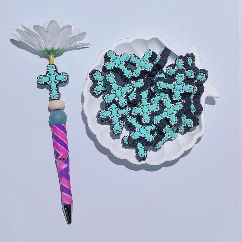 Wholesale Gem Cross Silicone Cartoon Beads 10pcs/pack