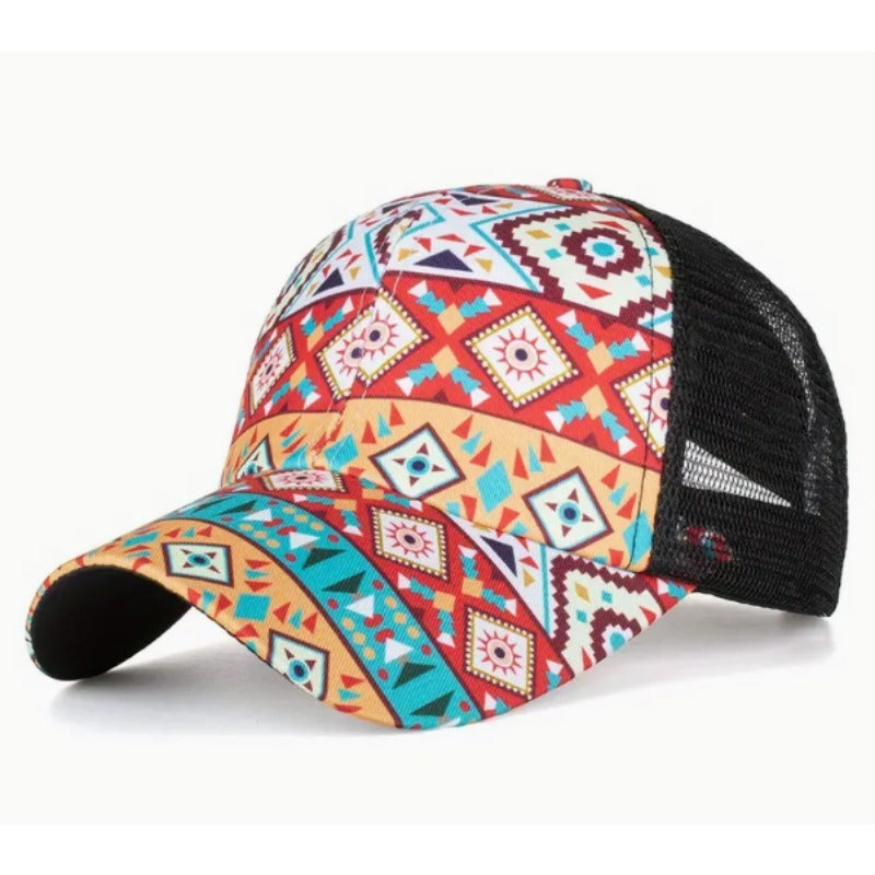 Wholesale Cotton Polyester Cross Ponytail Western Style Aztec Baseball Cap