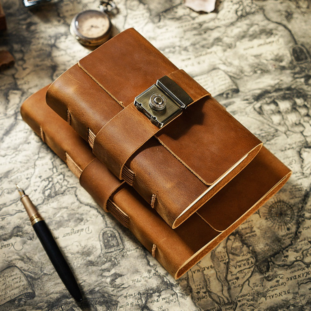 Wholesale Genuine Leather Vintage Combination Lock Handmade Cowhide Notebook